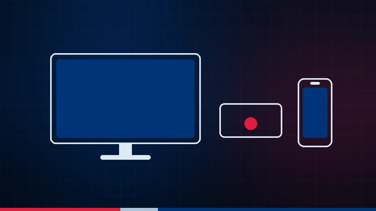 Skisse av en Smart TV med en liten strømmeboks og en mobil ved siden av